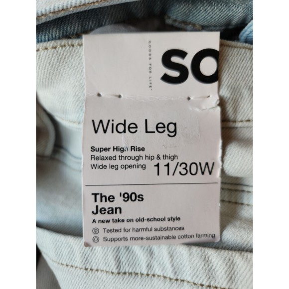 SO 90s Super High Rise Wide Leg Jean Juniors 11/30 Light Blue Y2K Distressed NEW - Picture 4 of 7
